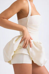 Halterneck Lace-Up Bubble Hem Corset Micro Mini Dress In Ivory