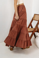 Kenzington Tiered Skirt In Brown Final Sale