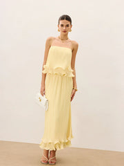 Pleated Layered Ruffle Skirt Set