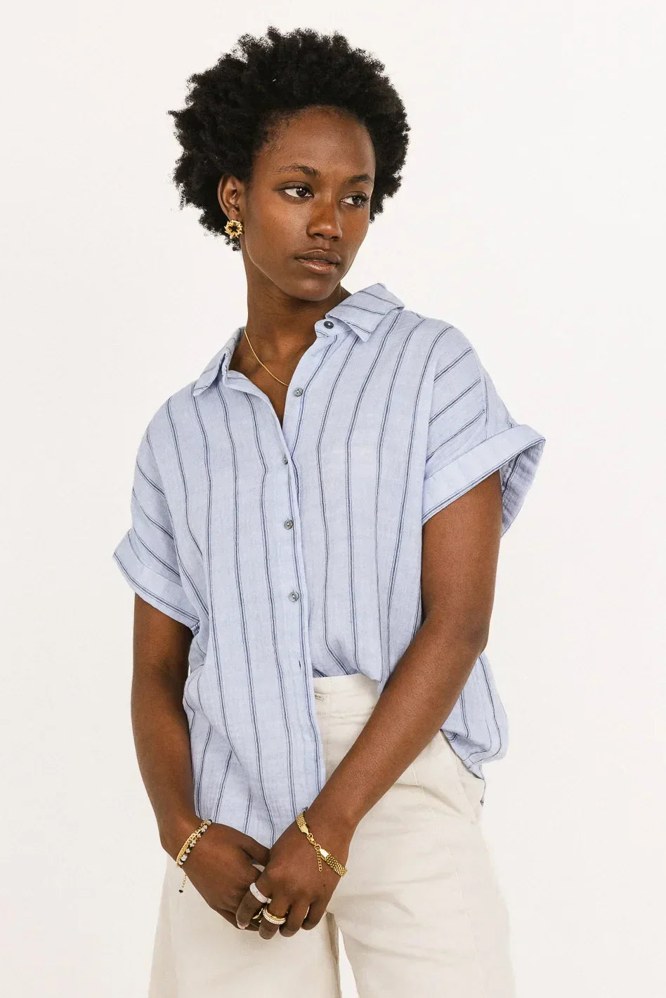 Topanga Striped Button Up In Blue Final Sale