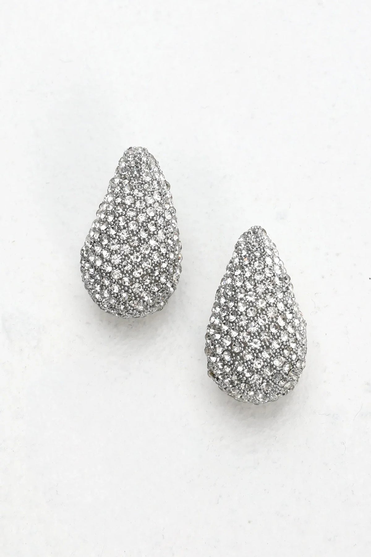 Nebula Pave Teardrop Earrings Silver Diamante
