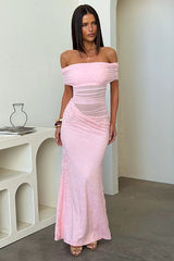 Oceana Off-Shoulder Maxi Dress - Baby Pink