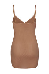 Soft Mesh V-Neck Mini Slip Dress In Honey