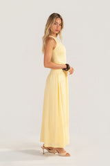 Davina Knit Yellow High-Neck Halter Dress
