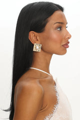 Vanessa Square Hammered Earrings Gold/Pearl