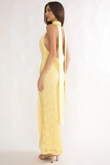 Adair Halterneck Waist Sash Maxi Dress Lace Butter