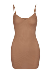 Soft Mesh V-Neck Mini Slip Dress In Honey