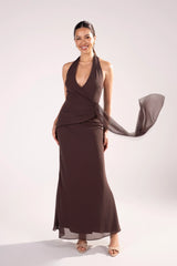 Givelle Maxi V-Neck Halter Dress
