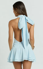 Bryonie Mini Dress - Backless Halter Dress In Pale Blue