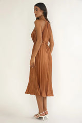 Sharaya Pleated Midi Dress Mocha
