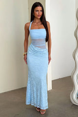Liora Lace Halter Neck Maxi Dress - Blue