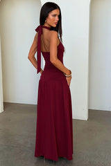 Tallulah High Neck Maxi Dress - Burgundy