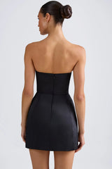 Bandeau Structured Tulip Mini Dress In Black